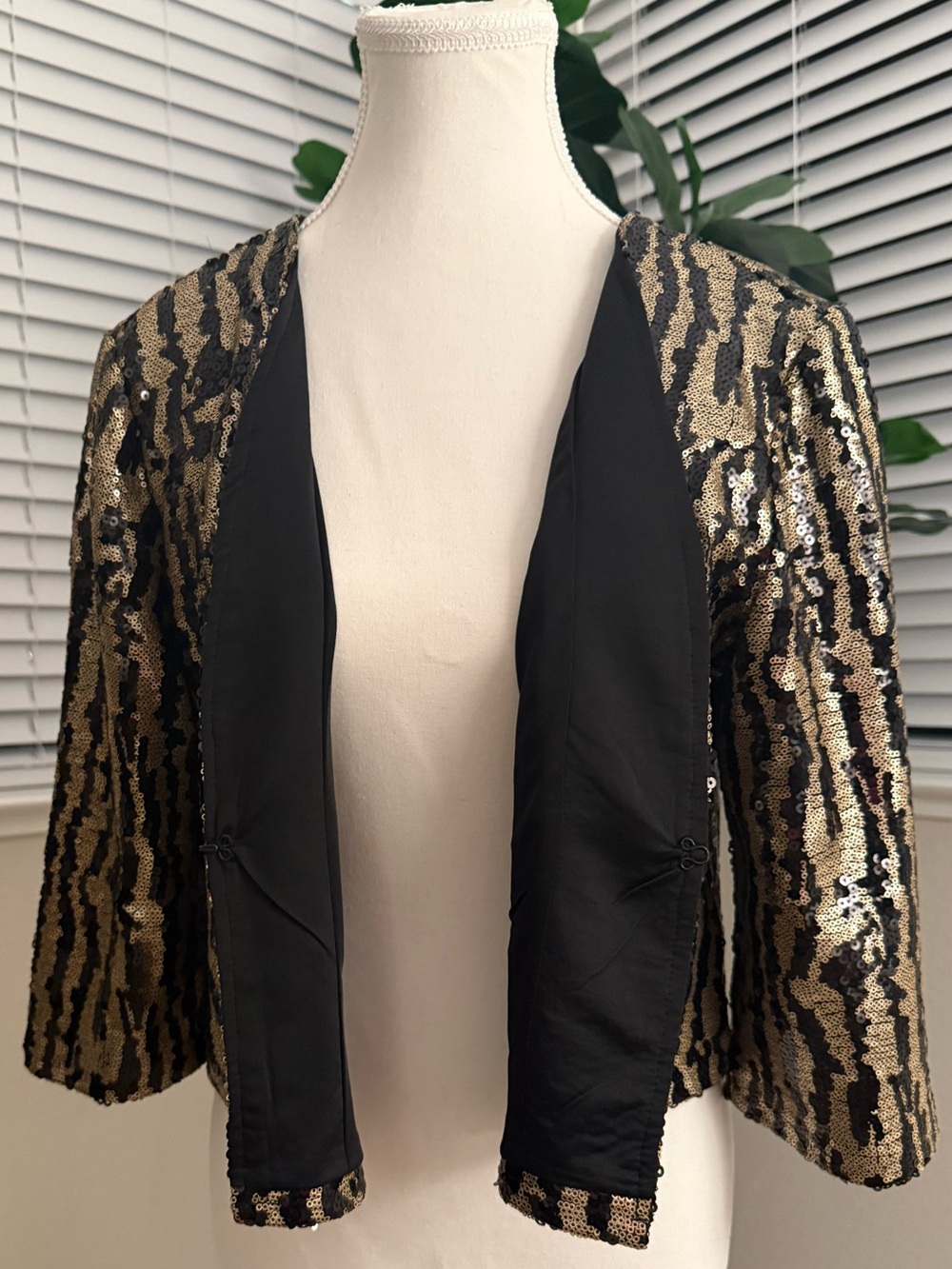 Tulle Black and Gold Sequin Open-Front Blazer